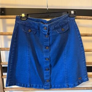 Blue Denim Button-Up Stretch Mini Skirt